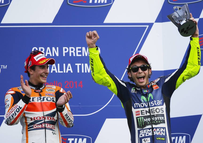 Per Valentino Rossi un ottimo terzo posto e la gioia di essere tra i protagonisti sul podio del GP d&#39;Italia. 